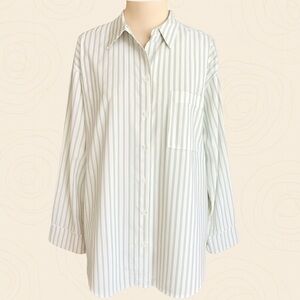 Staccato Green & White Striped Button-Down Shirt – Medium